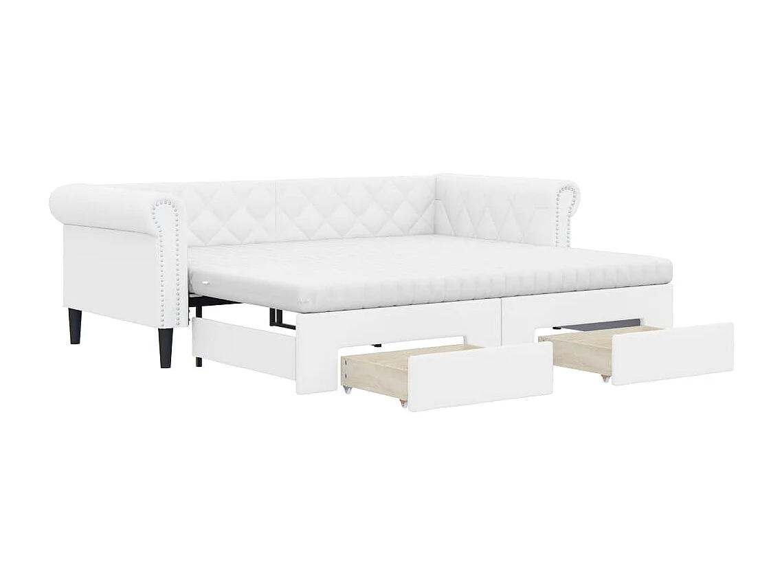 Lit de jour et lit gigogne et tiroirs blanc 90x200cm similicuir