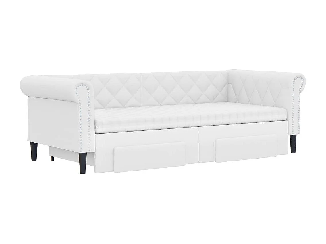 Lit de jour et lit gigogne et tiroirs blanc 90x200cm similicuir