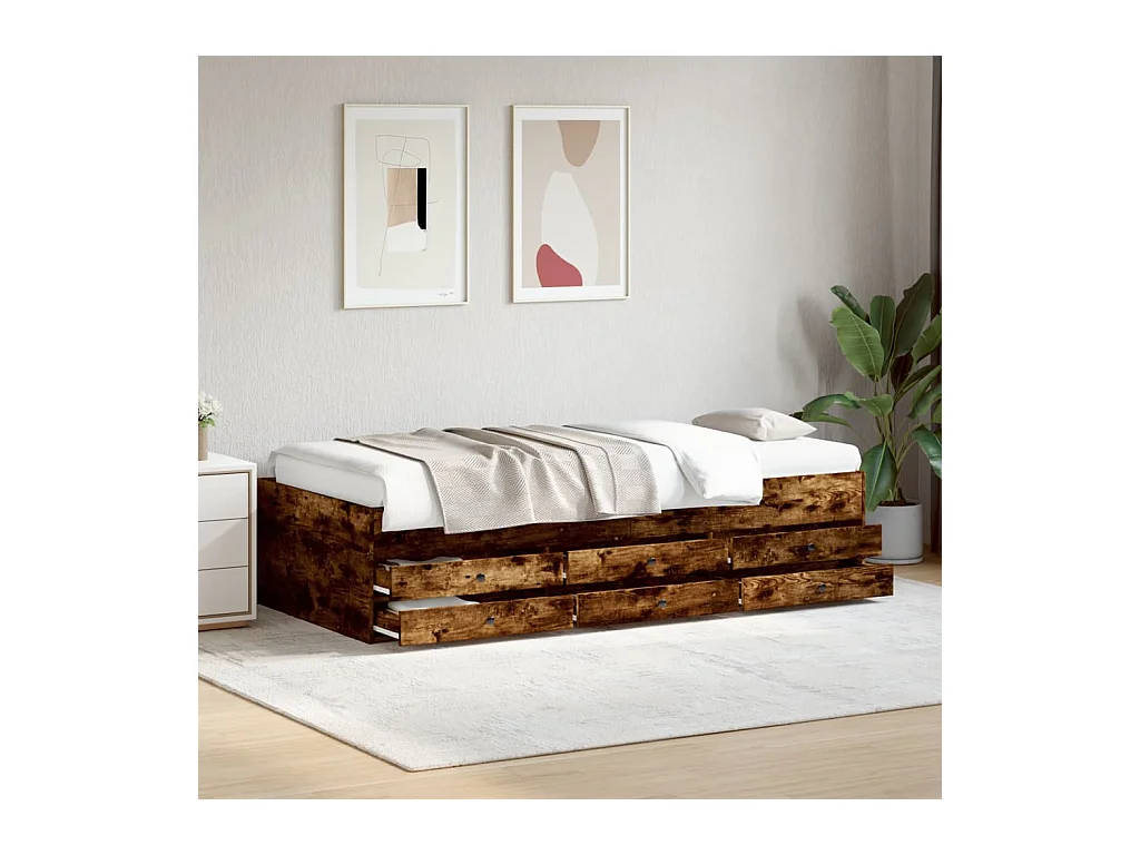 Lit de jour avec tiroirs sans matelas chêne fumé 90x190 cm