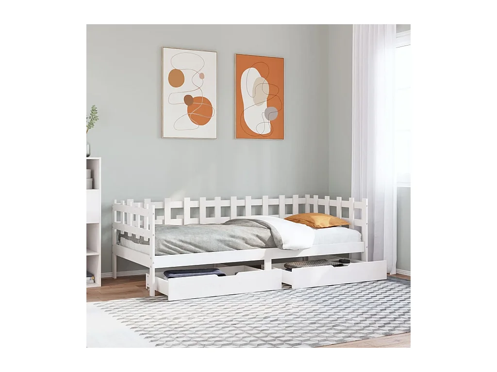 Lit de jour et tiroirs sans matelas blanc 90x200 cm bois massif
