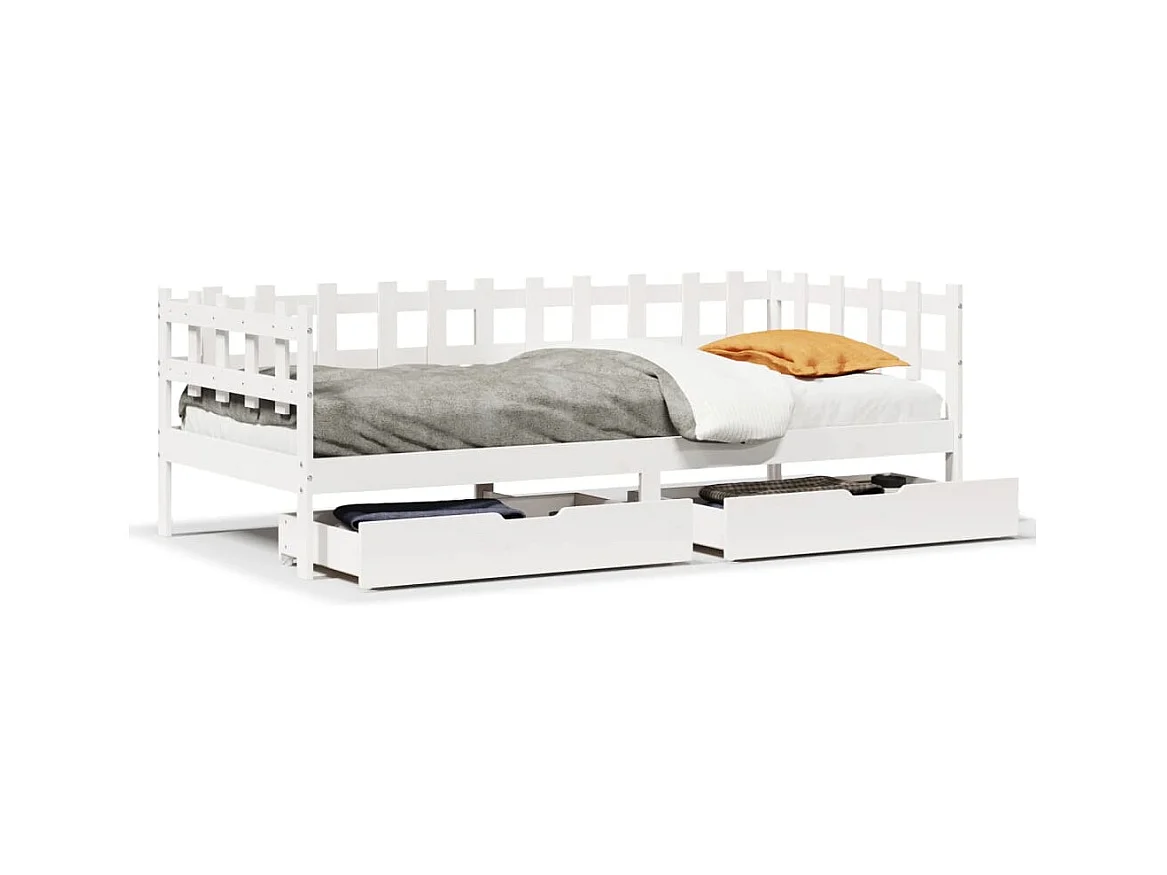 Lit de jour et tiroirs sans matelas blanc 90x200 cm bois massif