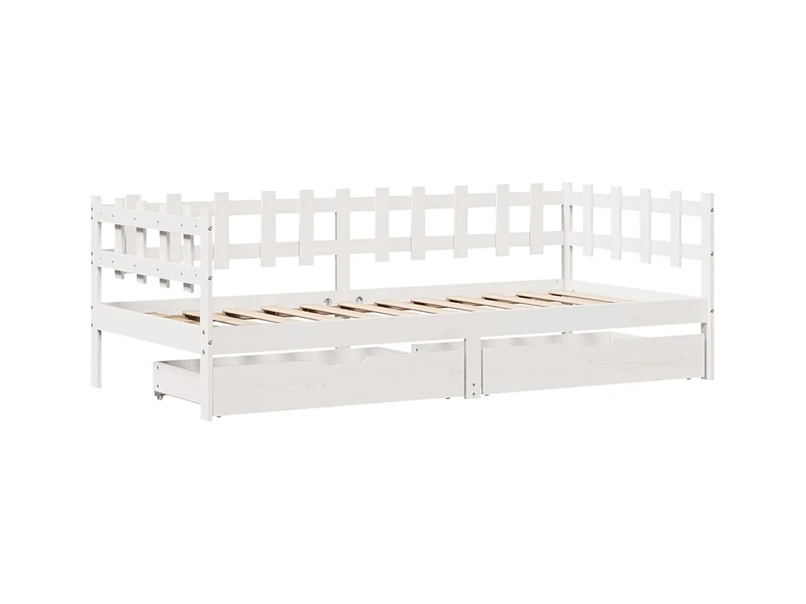 Lit de jour et tiroirs sans matelas blanc 90x200 cm bois massif