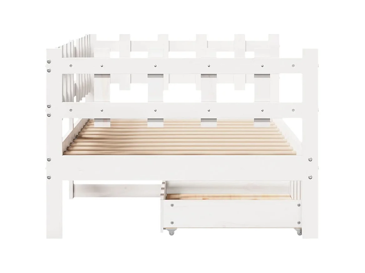Lit de jour et tiroirs sans matelas blanc 90x200 cm bois massif