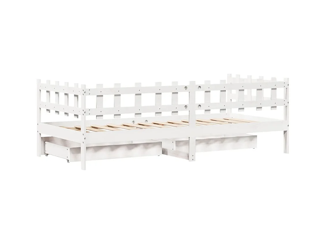 Lit de jour et tiroirs sans matelas blanc 90x200 cm bois massif