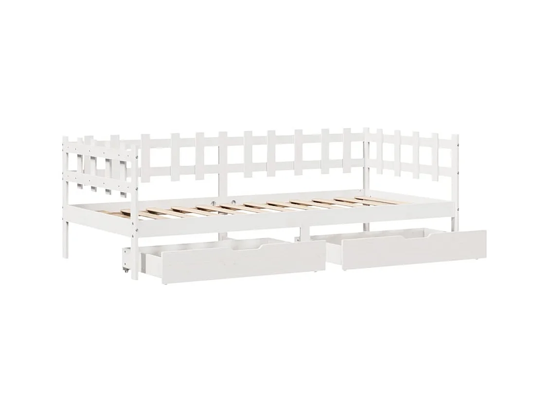Lit de jour et tiroirs sans matelas blanc 90x200 cm bois massif