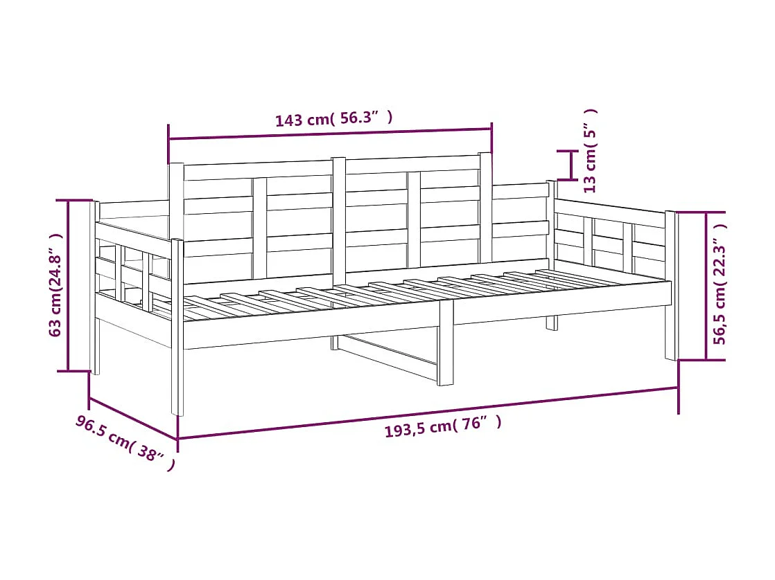 Lit de jour sans matelas bois de pin massif 90x190 cm