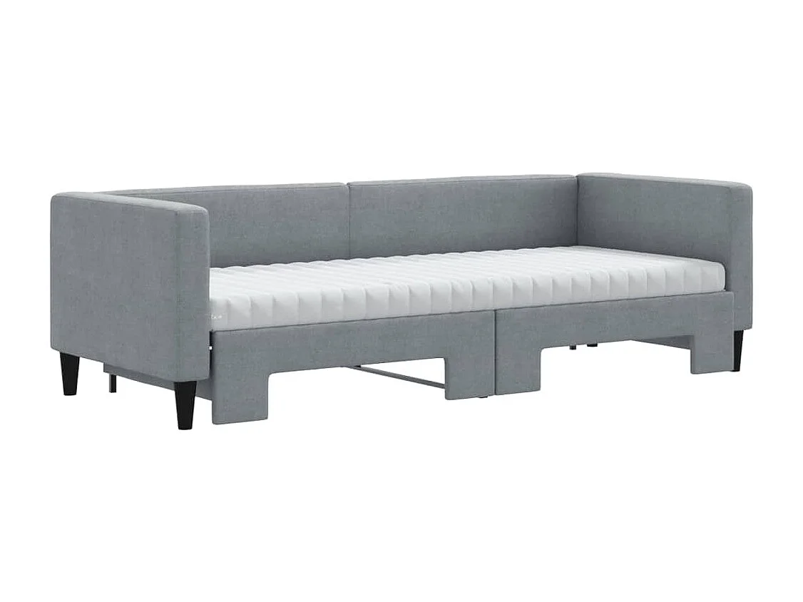 Lit de jour avec gigogne et matelas gris clair 80x200 cm tissu