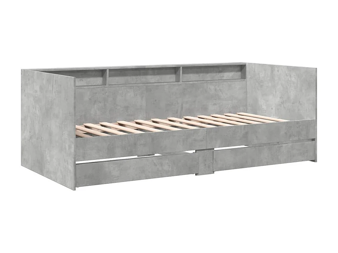 Lit de jour avec tiroirs sans matelas gris béton 75x190 cm