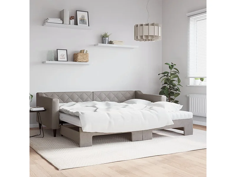Divano Letto Estraibile con Materassi Tortora 90x200 cm Tessuto