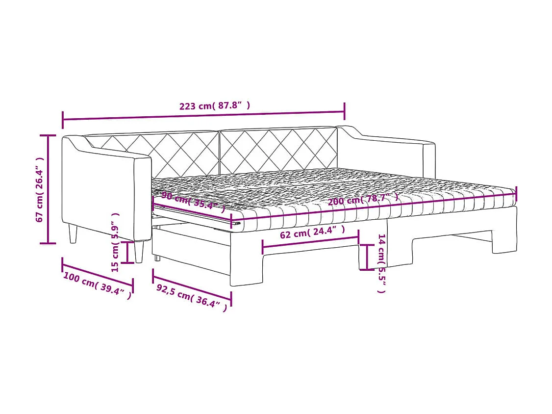 Sofá-cama c/ gavetão/colchões 90x200cm tecido cinza-acastanhado