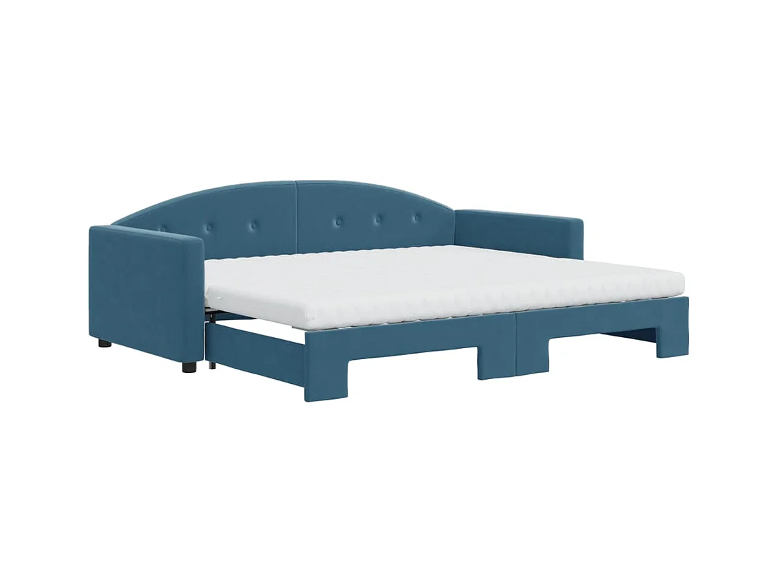 Slaapbank onderschuifbed en matrassen 90x200 cm fluweel blauw