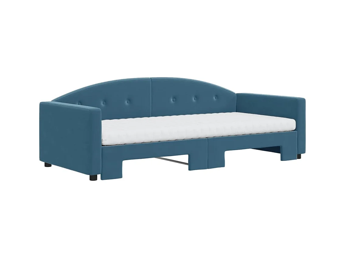 Slaapbank onderschuifbed en matrassen 90x200 cm fluweel blauw