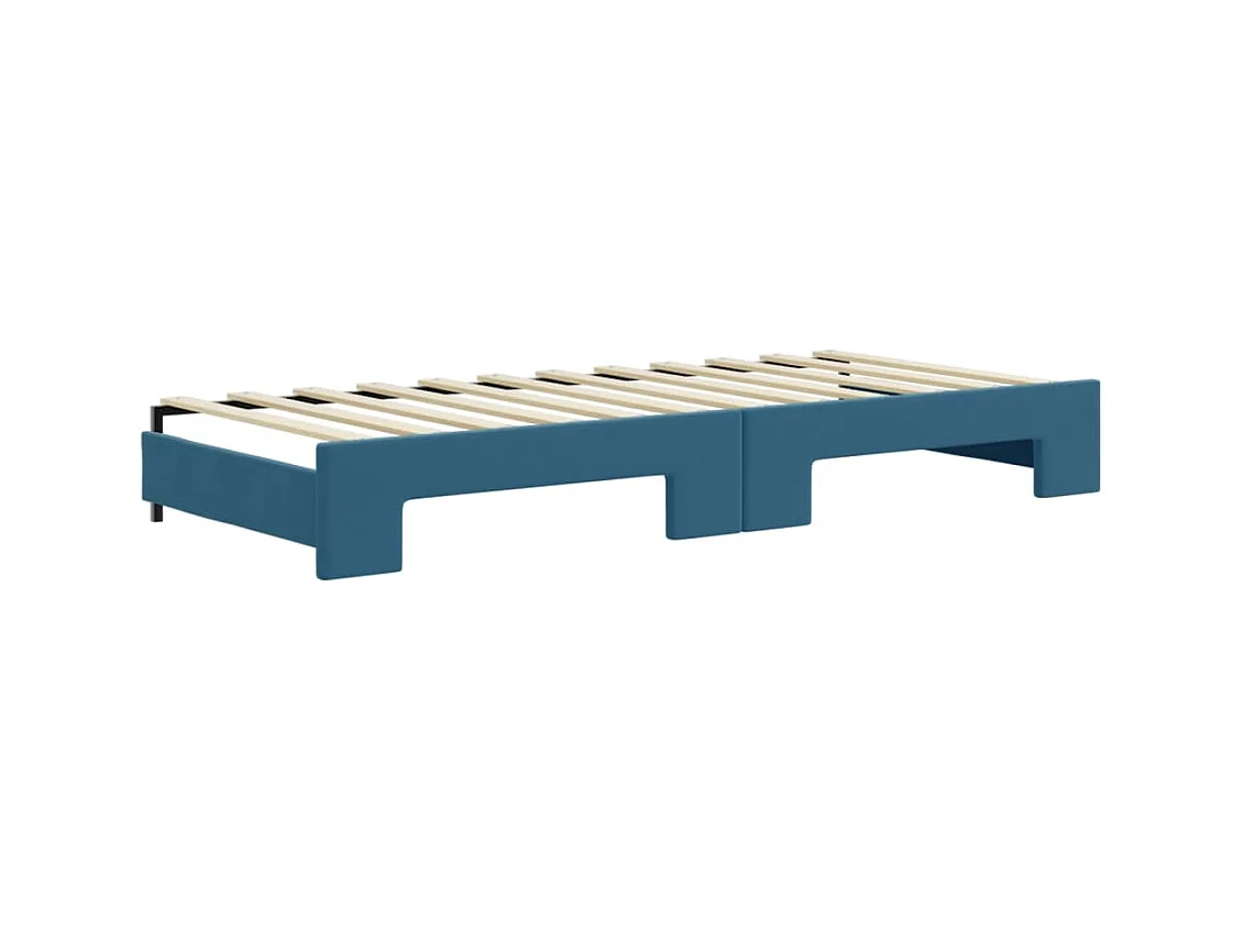 Slaapbank onderschuifbed en matrassen 90x200 cm fluweel blauw