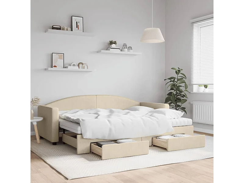 Sofá-cama com gavetão e gavetas 80x200 cm tecido cor creme