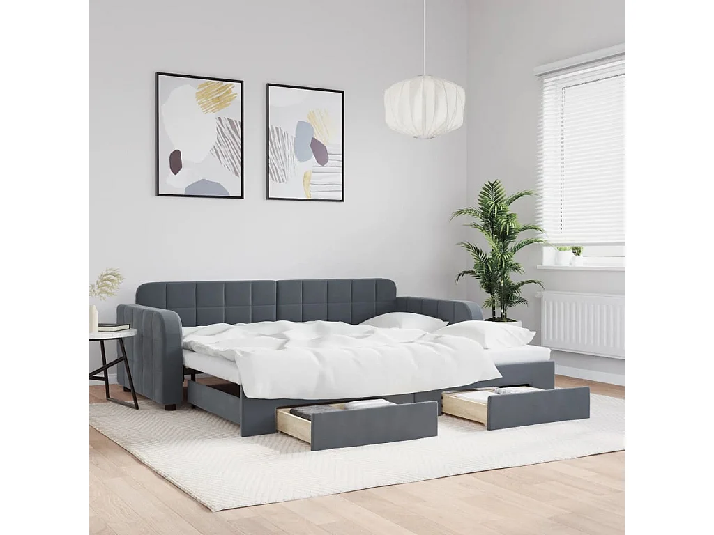 Sofá cama nido con cajones terciopelo gris oscuro 90x200 cm