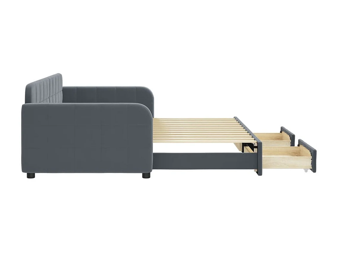 Sofá cama nido con cajones terciopelo gris oscuro 90x200 cm
