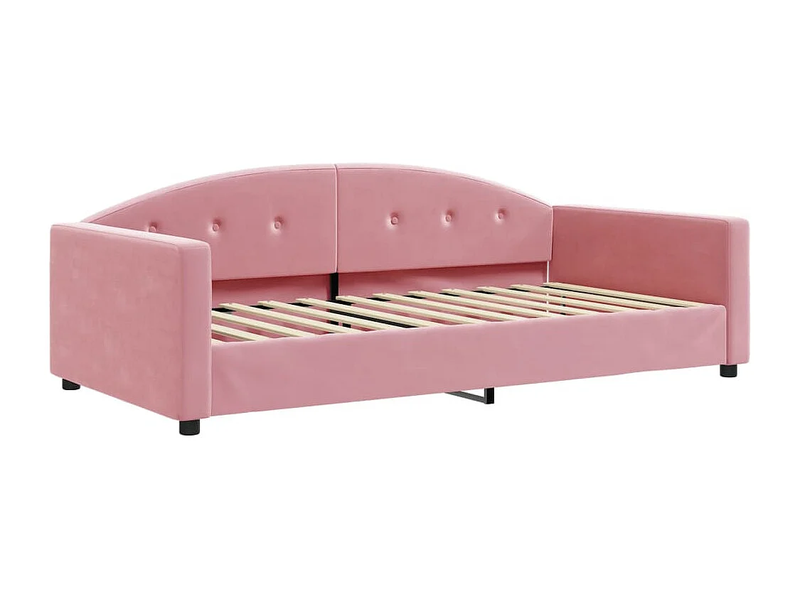 Slaapbank met onderschuifbed 100x200 cm fluweel roze