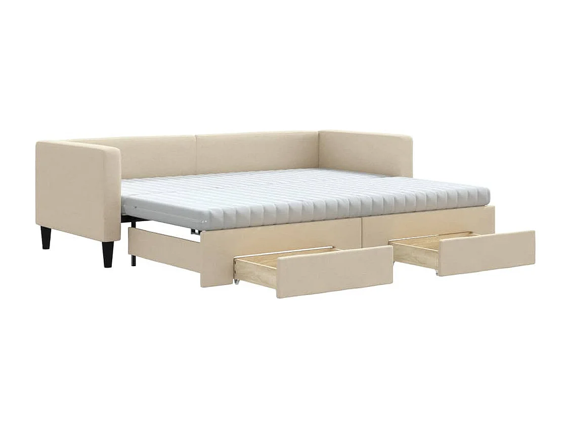Sofá-cama com gavetão e gavetas 80x200 cm tecido cor creme
