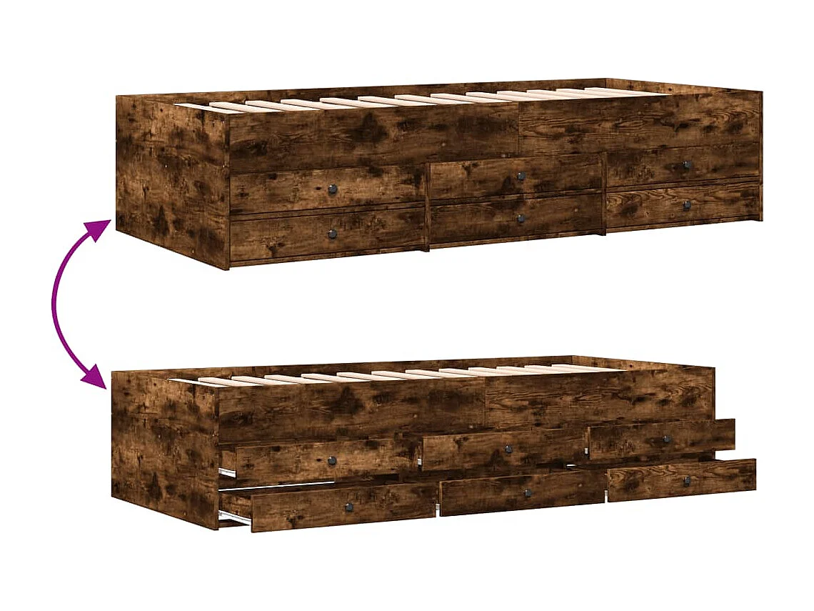 Divano Letto con Cassetti senza Materasso Rovere Fumo 100x200cm