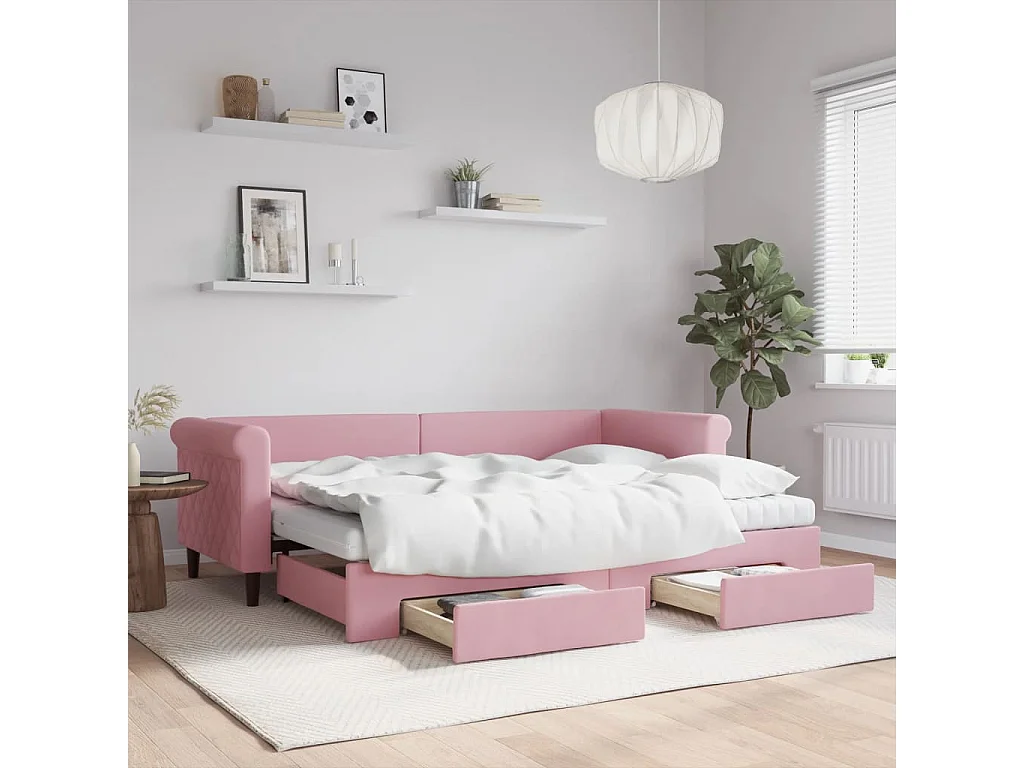 Tagesbett Ausziehbar mit Schubladen Rosa 80x200 cm Samt