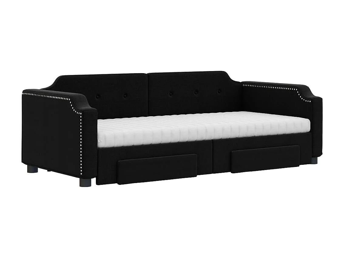 Slaapbank met onderschuifbed en lades 90x190 cm stof zwart