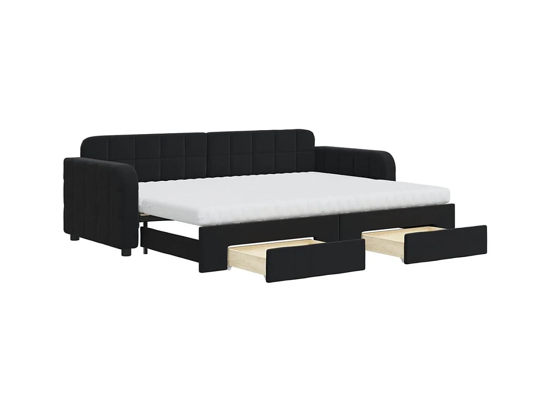 Slaapbank met onderschuifbed en lades 80x200 cm fluweel zwart