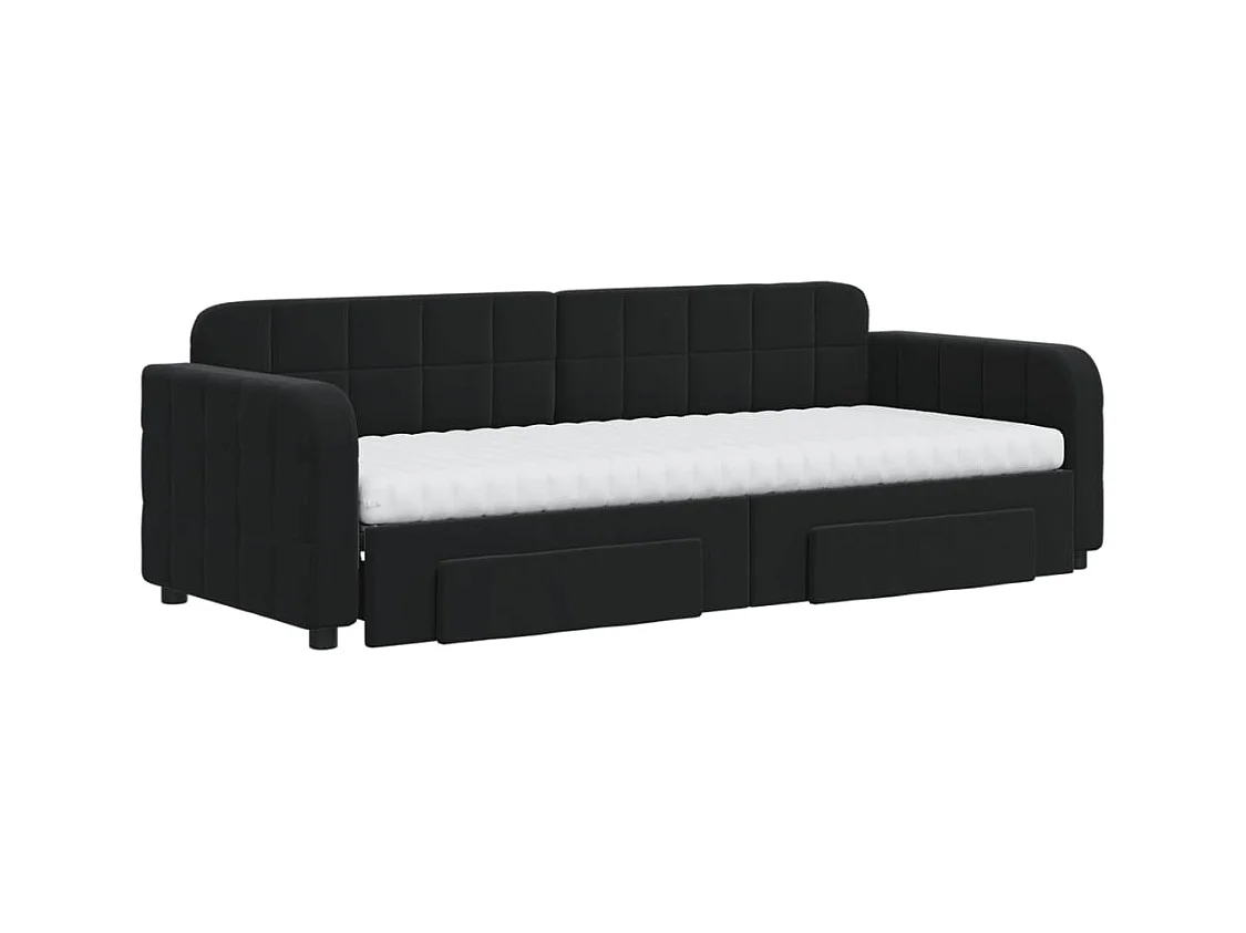 Slaapbank met onderschuifbed en lades 80x200 cm fluweel zwart