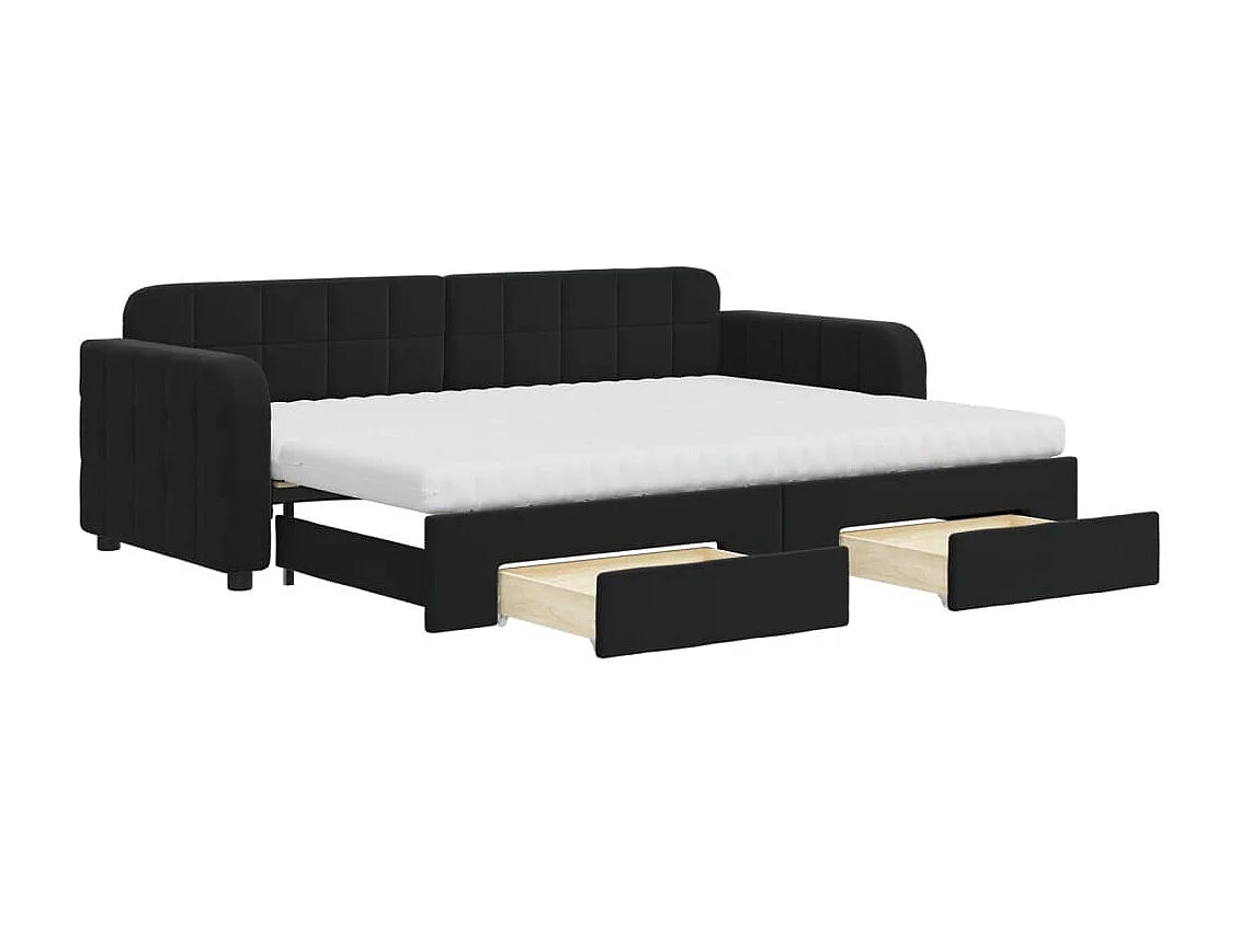 Divano Letto Estraibile con Cassetti Nero 80x200 cm in Velluto