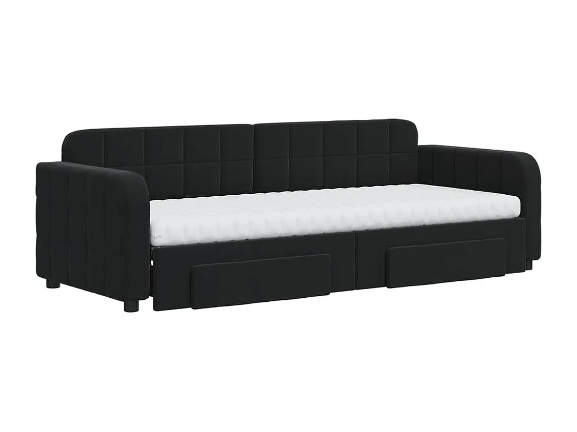 Divano Letto Estraibile con Cassetti Nero 80x200 cm in Velluto