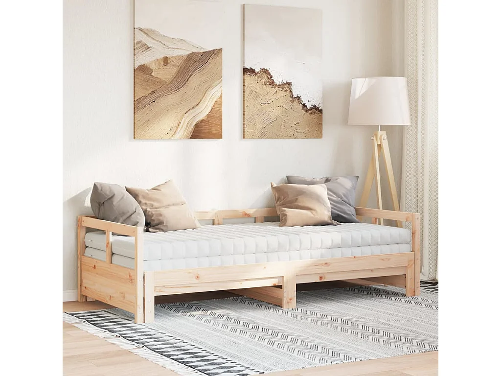 Lit de jour et lit gigogne et matelas 80x200 cm bois pin massif