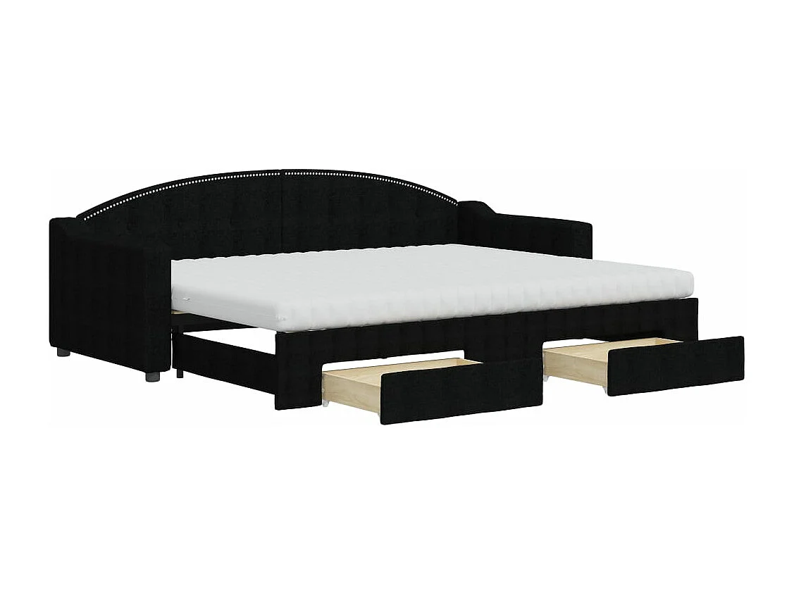 Sofá-cama com gavetão e gavetas 80x200 cm tecido preto