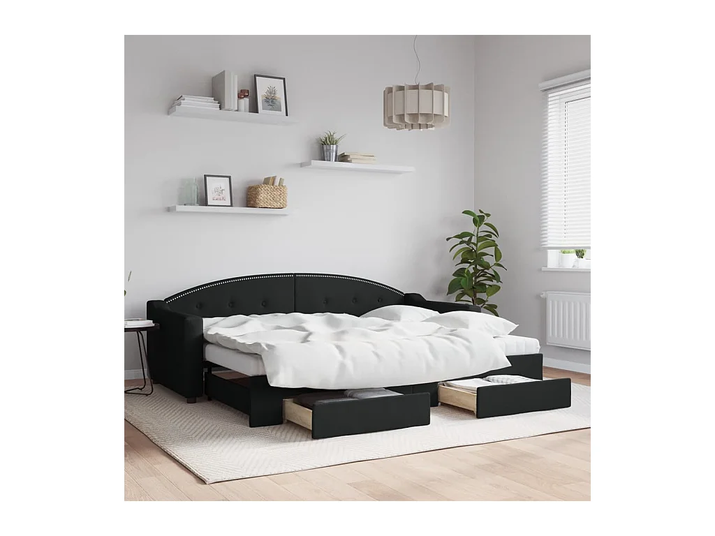 Slaapbank met onderschuifbed en lades 80x200 cm stof zwart
