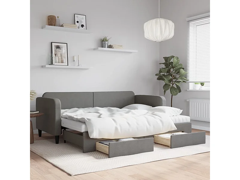 Divano Letto Estraibile Cassetti Grigio Scuro 80x200cm Tessuto