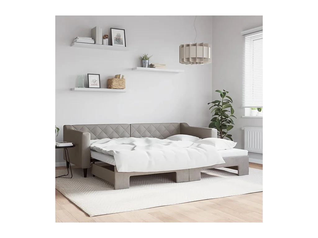 Divano Letto con Letto Estraibile Tortora 90x200 cm in Tessuto