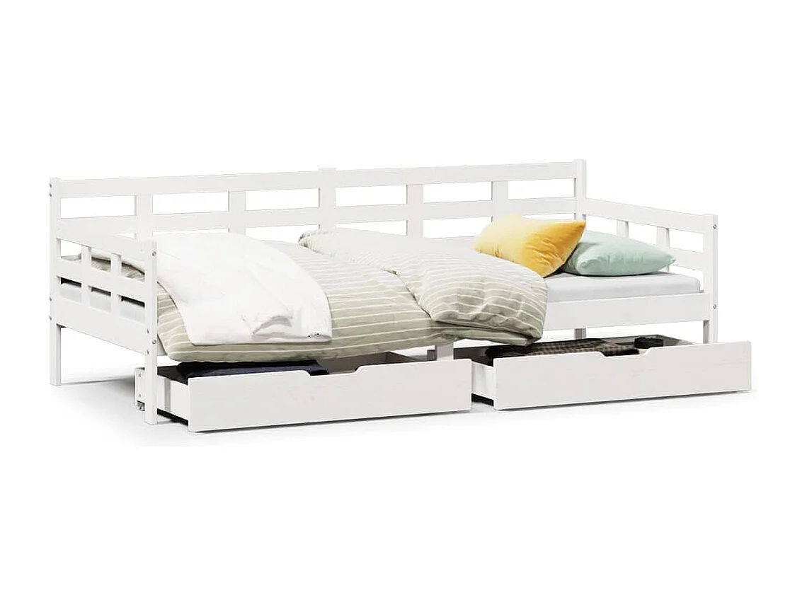 Lit de jour et tiroirs sans matelas blanc 90x190 cm bois massif