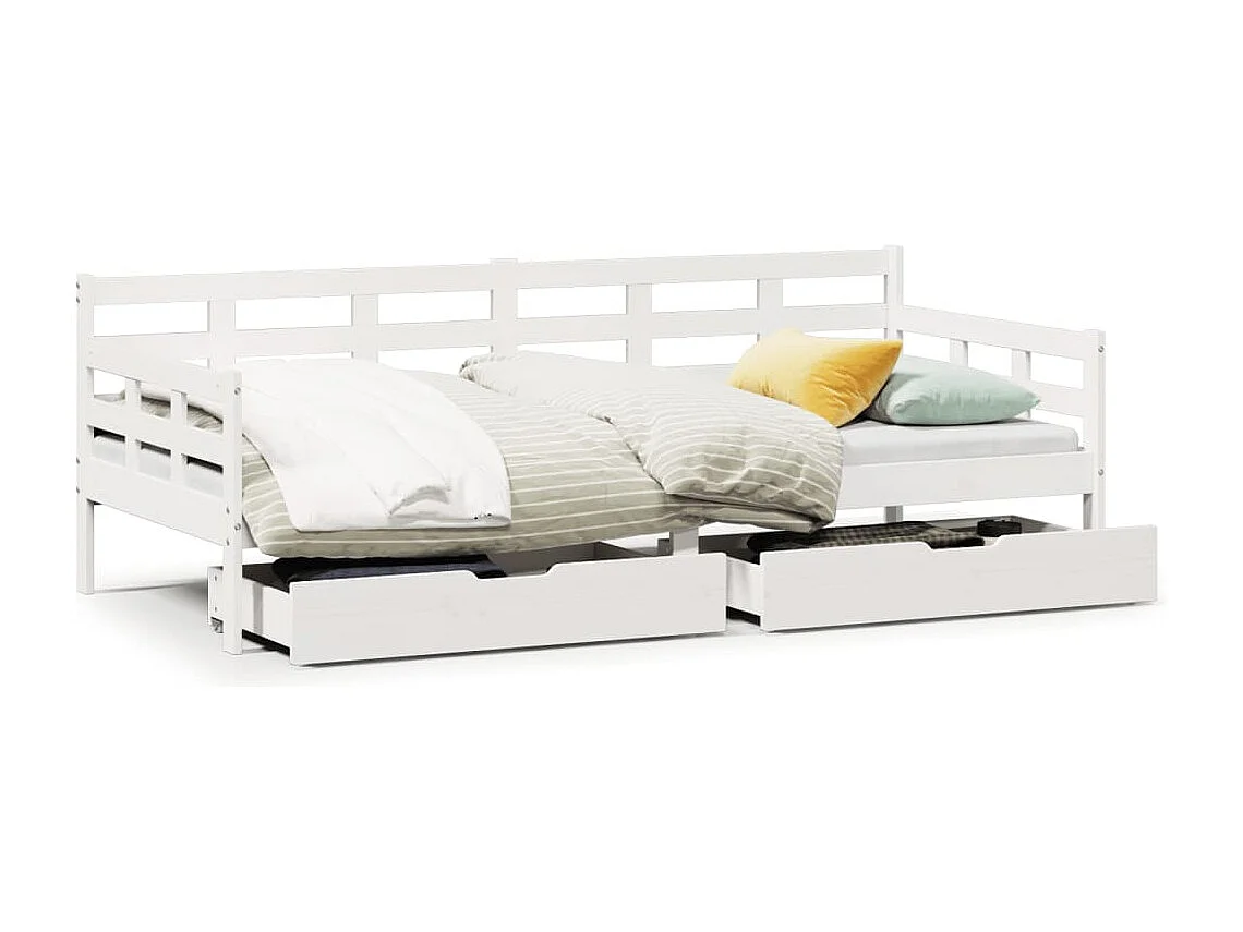 Lit de jour et tiroirs sans matelas blanc 90x190 cm bois massif
