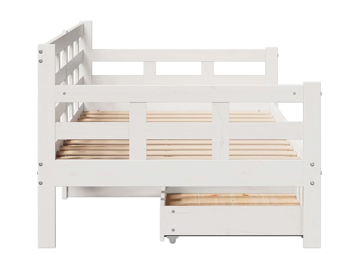 Lit de jour et tiroirs sans matelas blanc 90x190 cm bois massif