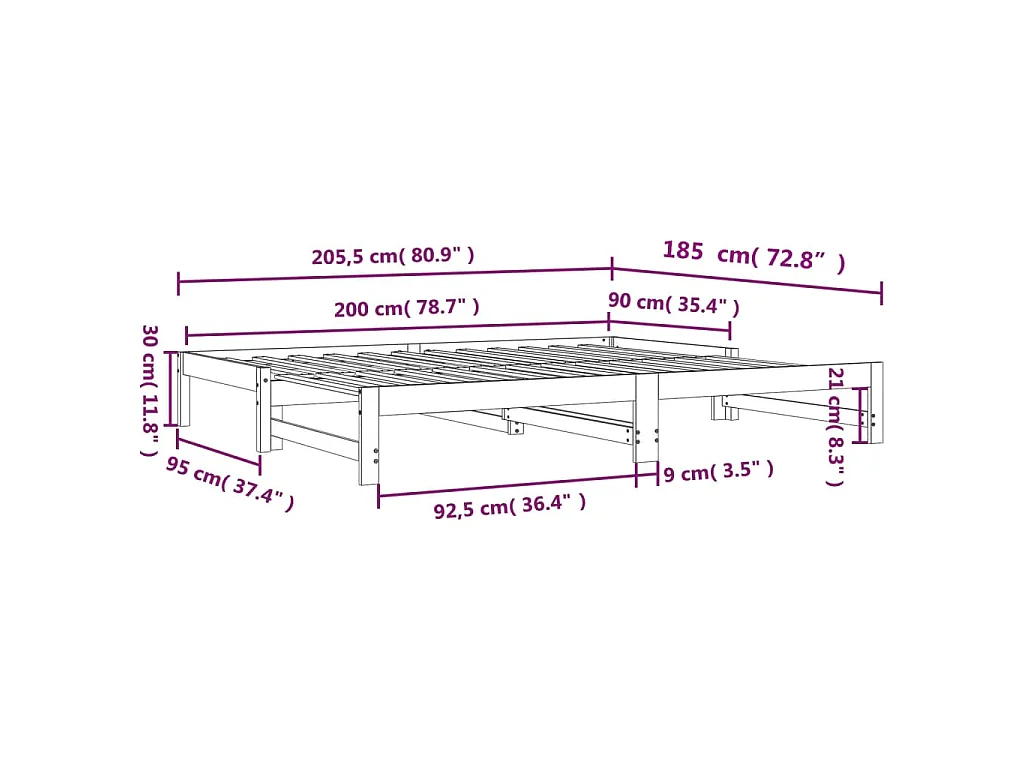 Lit de jour et lit gigogne sans matelas cire marron 90x200 cm