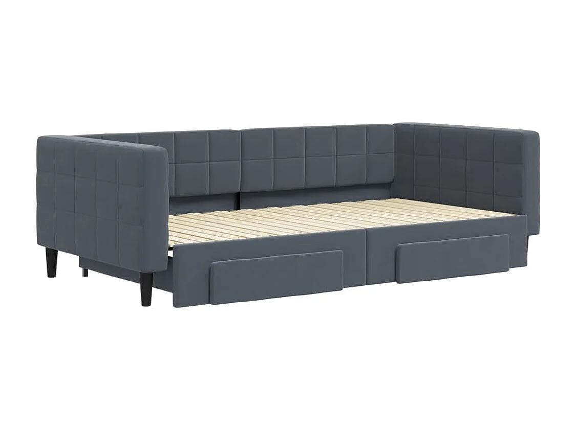 Sofá cama nido con cajones terciopelo gris oscuro 100x200 cm
