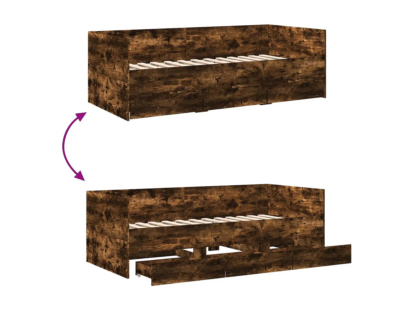 Divano Letto con Cassetti senza Materasso Rovere Fumo 90x190 cm