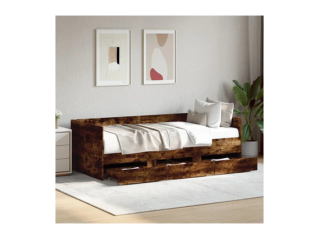 Lit de jour avec tiroirs sans matelas chêne fumé 90x190 cm