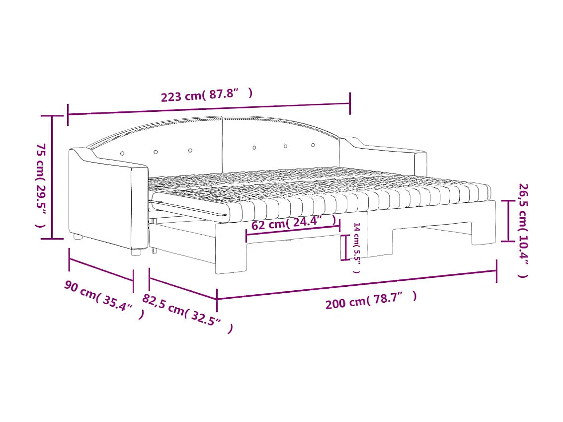 Divano Letto Estraibile con Materassi Tortora 80x200 cm Tessuto