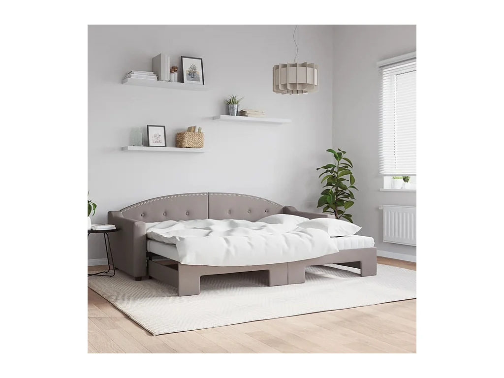 Lit de jour avec gigogne et matelas taupe 80x200 cm tissu