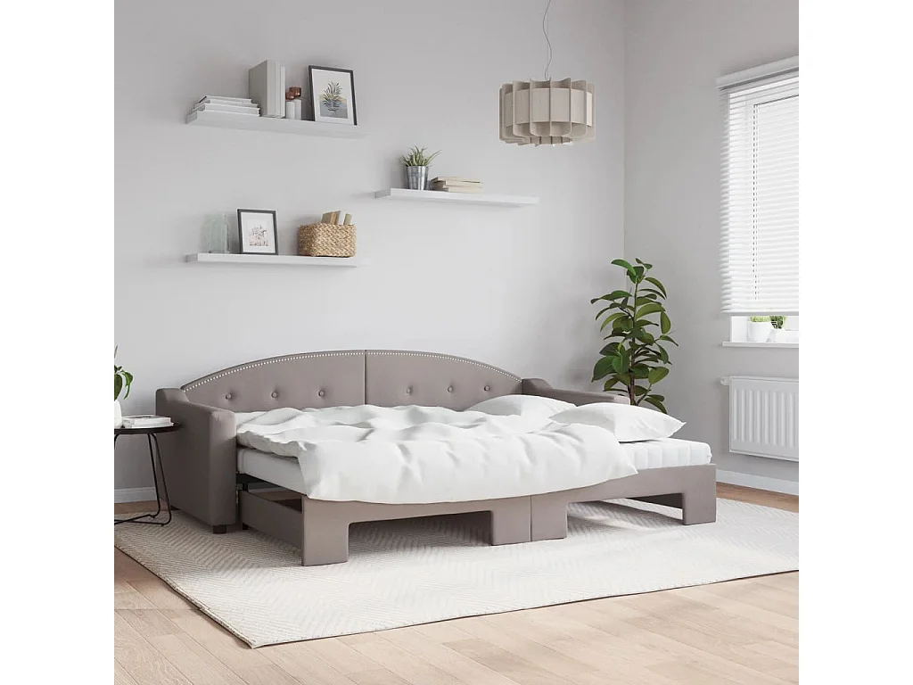 Tagesbett Ausziehbar mit Matratzen Taupe 80x200 cm Stoff