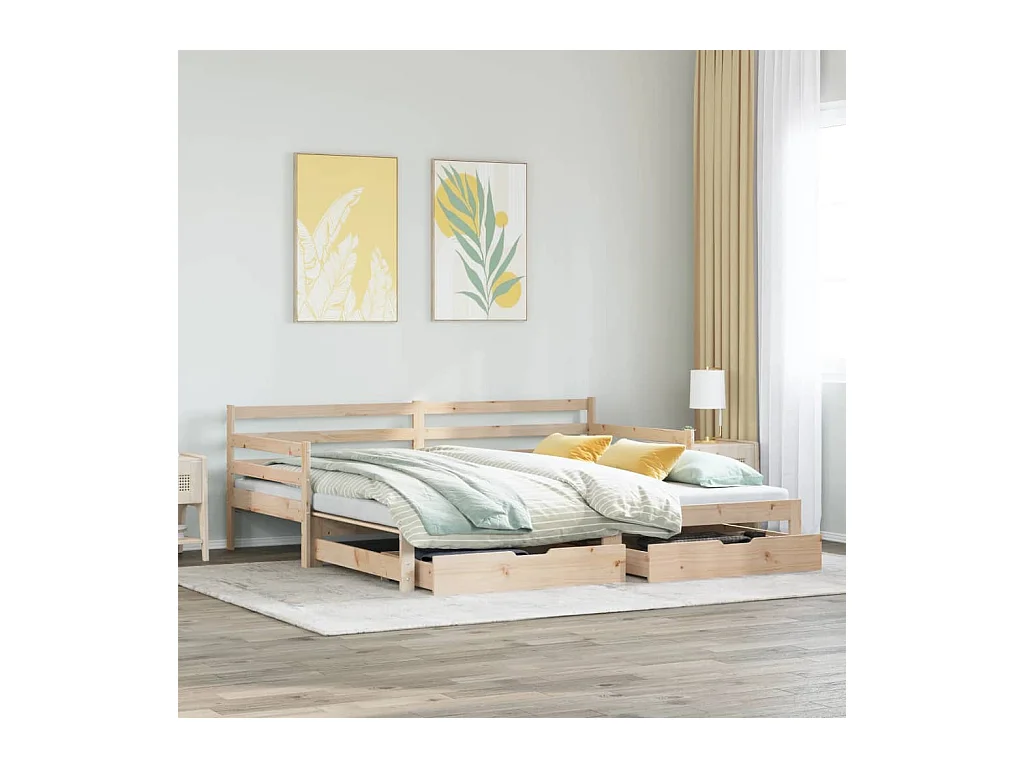 Lit de jour avec gigogne et tiroirs sans matelas 80x200 cm