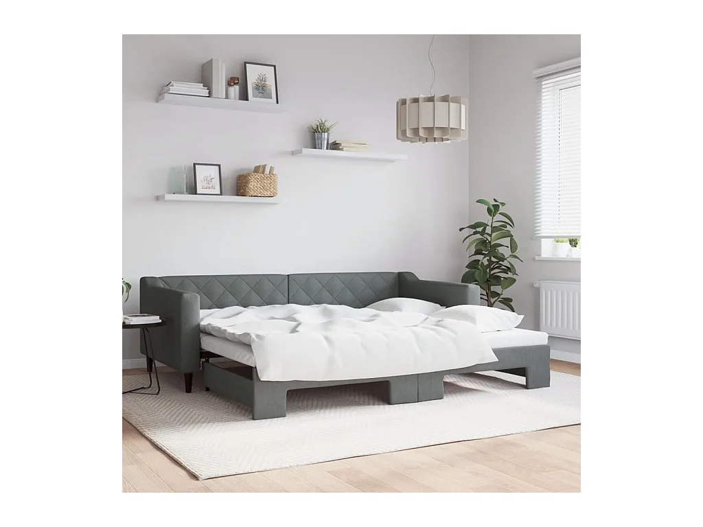 Divano Letto con Letto Estraibile Grigio Scuro 90x200cm Tessuto