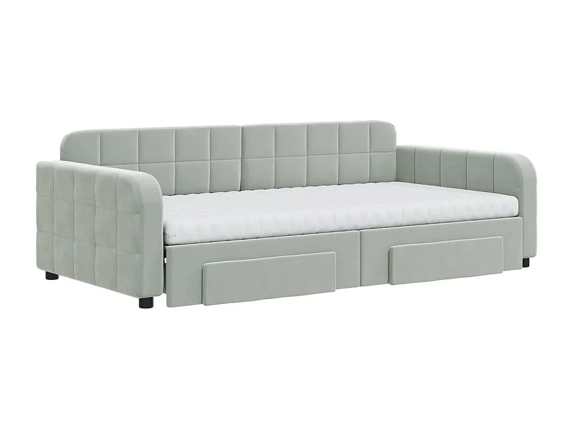 Lit de jour et gigogne et tiroirs gris clair 100x200 cm velours