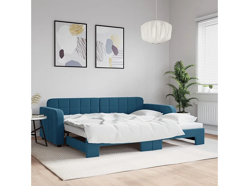 Divano Letto con Letto Estraibile Blu 90x200 cm in Velluto