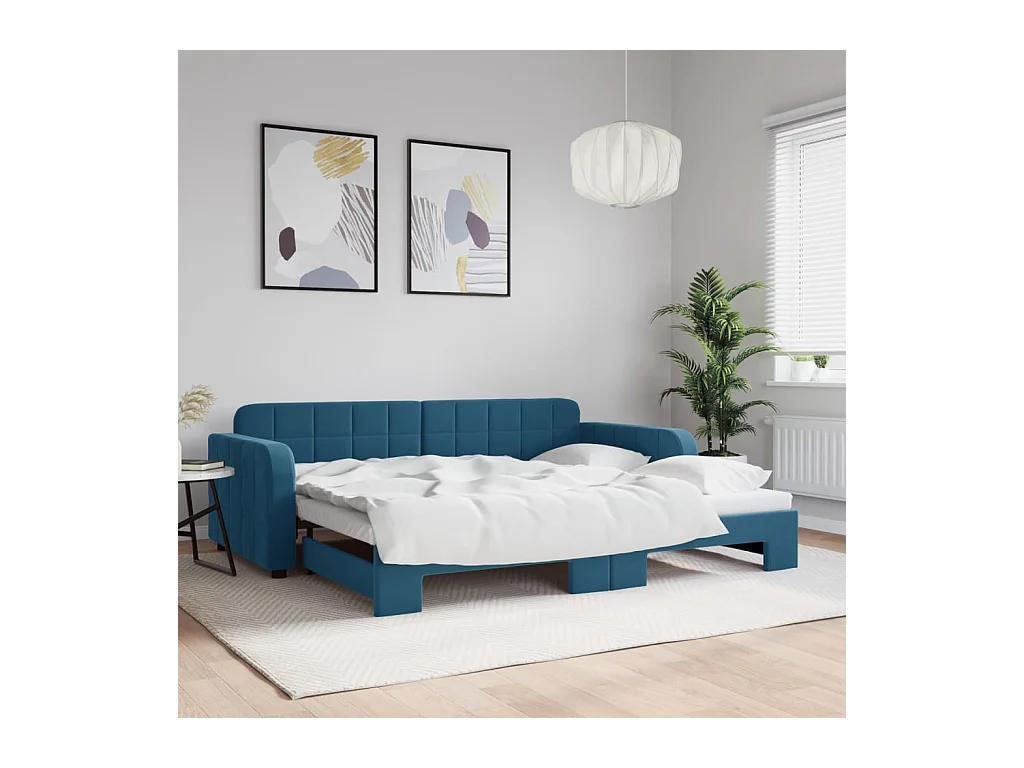 Lit de jour avec gigogne sans matelas bleu 90x200 cm