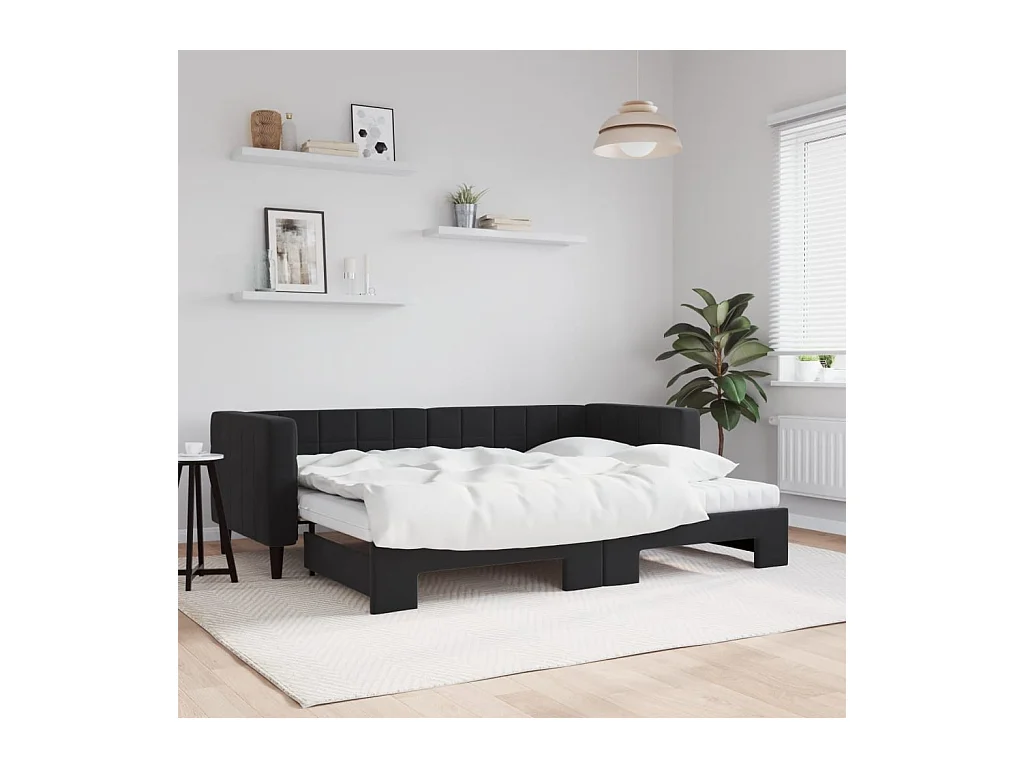 Slaapbank onderschuifbed en matrassen 80x200 cm fluweel zwart